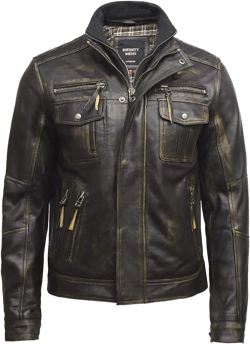 BRANDSLOCK Black Mens Leather Jacket - Motorcycle Jacket Real Sheepskin Leather Jackets Large Black Rub Off