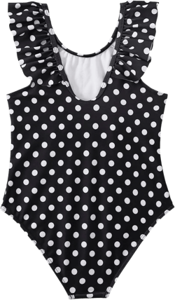 Girls One Piece Swimsuits Summer Beach Bathing Suit Ruffles Polka Dot Vintage Swimwear 7-14 Years