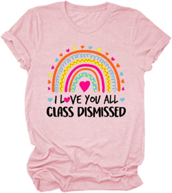 Class Dismissed Teacher Shirts for Women Funny Teacher Life Shirt Graphic Tees School Graduation Short Sleeve Tops Large Pink