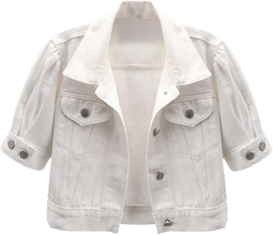 Womens Cropped Denim Jacket Short Sleeve Button Down Truck Jean Jackets Casual Short Denim Coat 2025 Trendy Outerwear B White Large