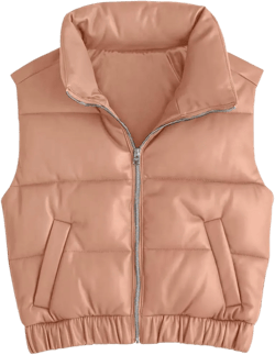Fisoew Womens Faux Leather Puffer Vest High Stand Collar Zip Up Sleeveless Winter Cropped Jacket Gilet
