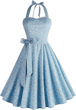 Hanpceirs Casual Sundress for Women Halter Retro Vintage Cocktail Dresses 2025 Summer Dress 3X-Large Flower Sky Blue