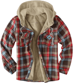 JadeRich Men's Hooded Fleece Lined Button Down Shirts Plaid Flannel Long Sleeve Shirt Jackets XX-Large Red