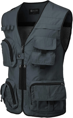 H2H Men's Active Wear Outdoor Vests Work Safari Fishing Travel Utility Summer Vest 3X-Large Cmov061-charcoal