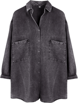 Yimoon Womens Denim Shirt Chambray Blue Button Down Jean Shirt Denim Tops Soft Tencel Casual 3/4 Sleeve Jacket XX-Large Darkgrey