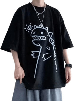 Men Harajuku Streetwear T-Shirt Grunge Oversized Baggy Tee Shirt Y2K Aesthetic Dinosaur Print Goth Emo Summer Clothes XX-Large Black