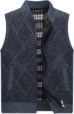Maiyifu-GJ Men Sleeveless Full Zip Sweater Vest Causal Slim Fit V Neck Vests with Pocket Lightweight Knitted Thermal Cardigan (NavyA1,Large) Large Navya1