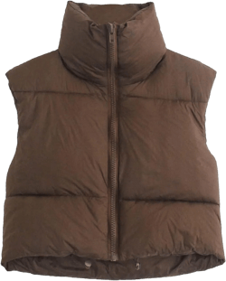 tuduoms Women's Winter Crop Puffy Vest Quilted Puffer Outerwear Vests Teen Girls Cute Lightweight Puffer Padded Coat Gilet X-Large Brown