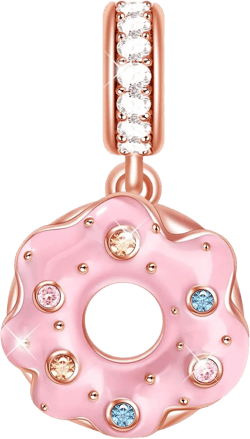 GNOCE Donut Pendant Charms for Bracelet S925 Sterling Silver 18K Rose Gold Plated Pink Doughnut Charms For Women Gilrs Jewelry Gifts Fit All Necklace