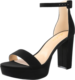 Ankis Chunky Platform Heels - 4 Inch Block Heeled Sandals for Women - Comfortable Open Toe Strappy Heels - Black, Nude, White, Silver, Gold - Summer Dress Shoes 11 A- Black Nubuck