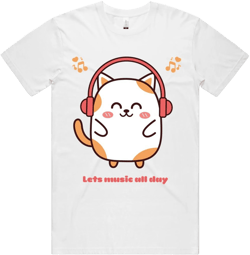 Kawaii Cat Lets Music, Organic Cotton Graphic Tee