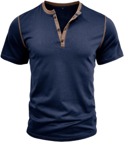 Banana Bucket Mens Henley Short Sleeve T-Shirt Cotton Casual Shirt Large Blue
