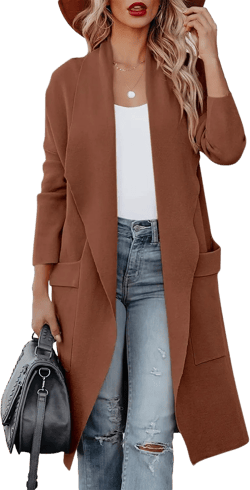 Yousify Women's Cardigan Sweater Long Sleeve Open Front Knit Casual Coat Sweater Jacket with Pockets