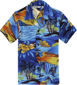 Matching Mother Son Hawaiian Luau Outfit Dress Shirt in Sunset 3 Colors Women L + Boy Size 8 Sunset Blue