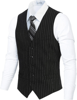 Gioberti Men's 5 Button Formal Wool Blend Tweed Pin Stripe Vest Medium Black