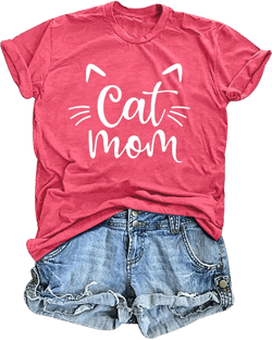 LAZYCHILD Cat Mom Shirts for Women Cat Mama T-Shirts Pet Lover Gifts Shirts Funny Cat Graphic Tees Shirts XX-Large Pink-cat