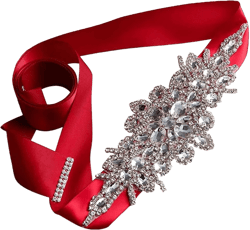 Ulalaza Women Prom Evening Dress Decorative Waistband Bridal Crystal Sashes Wedding Belt Sash with Rhinestones Xw33w Red