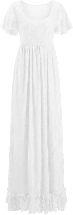 Lace Overlay Dress Plus Size Women's Lace Maternity Ruffles Short Sleeved Dress Long Dress Maternity Pajama (White, M)