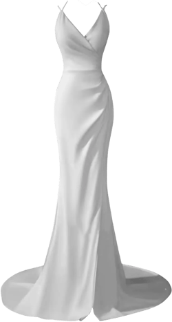 Satin Mermaid Prom Dresses for Women Spaghetti Strap V Neck Long Backless Evening Party Dresses with Slit 26 Plus White