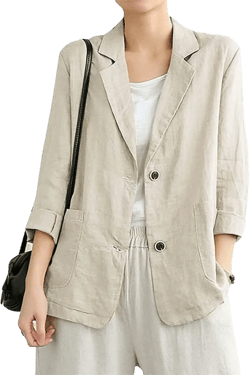 IDEALSANXUN Cotton Linen Blazer for Womens Long Sleeve Loose Casual Blazer Jackets 3X-Large Beige
