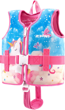 2PM SPORTS Toddler Swim Vest for 20-50 lbs Kids Float Jacket with Adjustable Safety Strap for Girls Boys 2 3 4 5 6 Years Old Premium Buoyancy Neoprene Children Swimming Floaties Pink Unicorn S / 2-3 Years / 26-33lbs