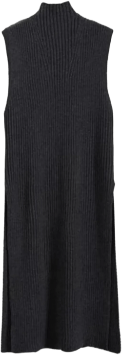 xxxiticat Women's Mock Neck Long Sweater Vest Sleeveless High Split Slit Hem Knitted Pullover Sweater Jumpers Outerwear One Size Black