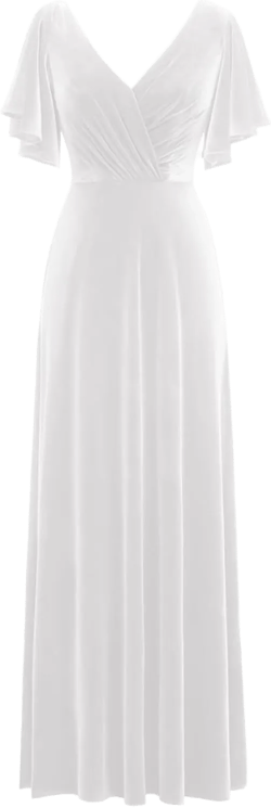 Flutter Sleeve Velvet Bridesmaids Dresses V Neck Women Wedding Long Bridesmaid Dresses for Fall 24 White