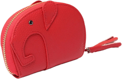 Leather Card Case Cute Elephant Credit Card Holder Multi Card Slot Zipper Wallet Slim Card Holder Wallet Gifts for Girls & Women Red