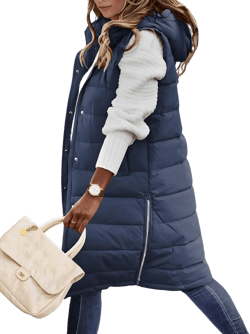 HEEKPEK Womens Puffer Vest Winter Hooded Sleeveless Zip Up Long Puffy Jacket Warm Thick Quilted Coats with Pockets XX-Large Navy