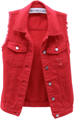 loveimgs Women's Fashion Sleeveless Regular Fit Lightweight Button Front Candy Color Ripped Denim Vest Jacket Pockets X-Large Red