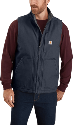 Carhartt Men's 104277 Washed Duck Mock Neck Vest - Sherpa Lined Small Navy
