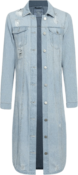 American Bazi Women's Destroyed Denim Jacket X-Large Long Light Blue