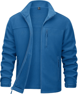 MAGCOMSEN Men's Winter Zip Up Polar Fleece Jacket Athletic Tactical Hiking Outdoor Jackets with 3 Pockets Large Blue Green