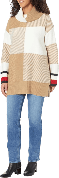 Tommy Hilfiger Women's Check Cozy Turtleneck Tunic Sweater