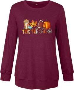 Womens Halloween Long Sleeve Top 2024 Trendy Tees Tops Fall Crew Neck Casual Basic Tops Solid Color Soft Sweatshirt : Clothing, Shoes & Jewelry