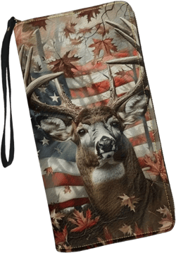 SCRAWLGOD Americna Flag Deer Slim Leather Wallet for Women Hunting Womens Credit Card Holder Wallets Bifold Clutch Zipper Around Purse Long Waterproof Phone Pouch with Wrist Strap : Clothing, Shoes & Jewelry