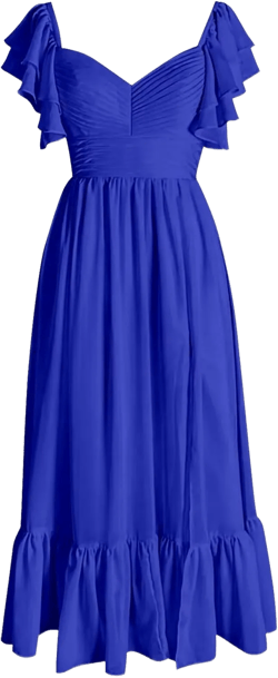 Plus Size Royal Blue Bridesmaid Dresses for Women Flutter Sleeves A-Line ChiffonWedding Guest Dress for Juniors Formal with Slit Size 22