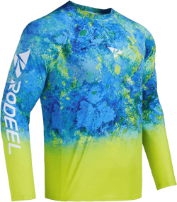 Rodeel Mens Loose-Fit Fishing T-Shirt Vented River Bluff Performance Long Sleeve Shirt UPF 50 Sleeve XX-Large Seaweed Yellow Blue
