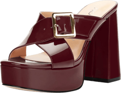 ROSERWISH Womens Chunky Dressy Comfortable Slip On Open Toe Platform Shoes Casual Patent Block High Heel Heeled Sandals 4.7 Inch 7 Burgundy