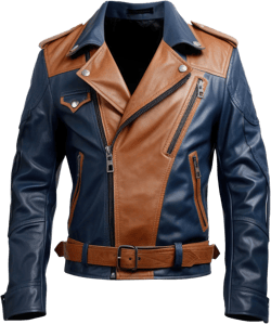 Navy Blue & Brown Rider Classic Biker Leather Jackets