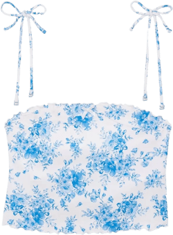 Women&#39;s Ruffle Edge Bandeau Cropped Tankini Top - Wild Fable&#8482; Blue Floral Print XXS: Removable Strap, Adjustable Strap