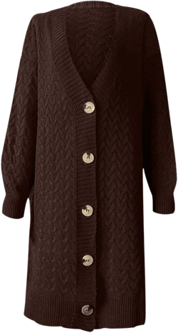 Women's Long Lantern Sleeve Button Down Chunky Cable Knit Sweater Cardigan Maxi Cocoon Coat Outerwear Winter Jacket XX-Large Brown