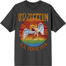 Led Zeppelin U.S. Tour 1975 Crew Neck Short Sleeve Charcoal Heather Men's T-shirt-Small