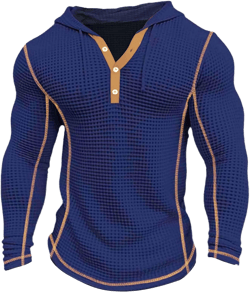 Men's Causal Pullover Hoodie Lightweight Solid Color Hooded Sweatshirt Long Sleeve Waffle Knit Athletic Henley Shirt
