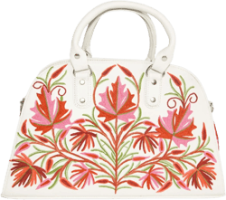 Pure Leather Hand Aari Embroidered Handbag for Women with Zipper Shoulder Crossbody Stylish Purse For Ladies Girls. White
