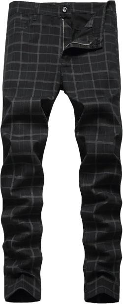 Plaid Pants for Men, Stretch Mens Slim Fit Dress Pants Skinny Flat-Front Fashion Business Casual Chinos Pants 42 Black