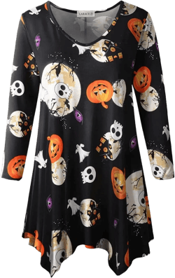 LARACE Plus Size Tops for Women Tunic Asymmetrical Dress Shirts 3/4 Sleeve V Neck Flowy Ladies Clothes for Leggings 4X Flower42_halloween