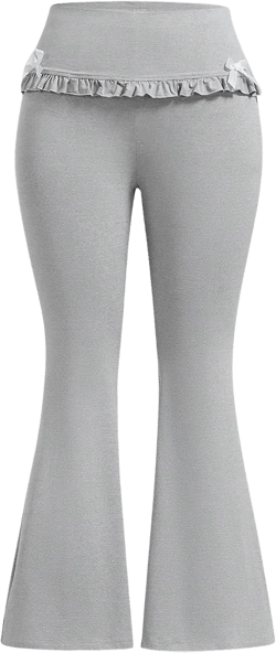 SHENHE Women's Plus Size Bell Bottom Bow Frilled Pants Flared Leg High Waisted Pants X-Large Plus Light Grey