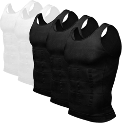 Odoland Mens 5 Pack Body Shaper Slimming Tummy Vest Thermal Compression Shirt Tank Top Shapewear X-Large Black*3+white*2