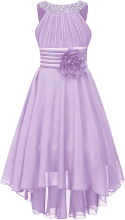 Kids Girls Halter Neck Chiffon High Low Wedding Bridesmaid Dress Party Maxi Dress Princess Gown Lavender 10 Years